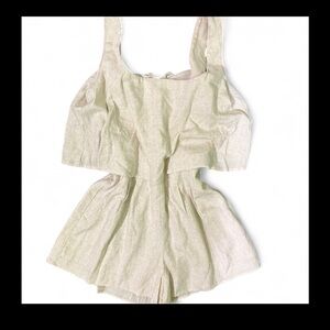Lulus beige cream linen one piece jumper zip up jumpsuit shorts XS zip +pockets